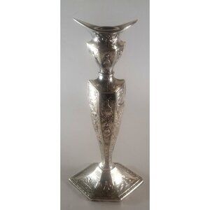 Vintage Dutch Embossed Candlestick Silver Tone Metal 3D Windmill Pastoral 10"